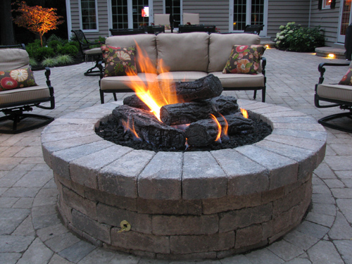 Patio fire features and fire pits